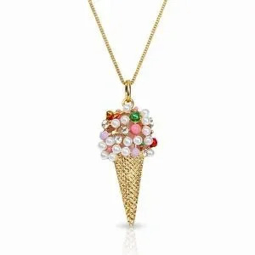 Gold Ice Cream Cone Pendant Necklace